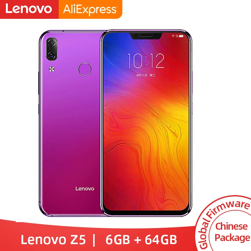 Lenovo Z5 с глобальной прошивкой, 6 ГБ, 64 ГБ, Восьмиядерный процессор Snapdragon 636, 19:9 экран, 6,2 дюймов, Android 8,1, 16 МП, 8 Мп, двойная задняя камера, мобильный телефон