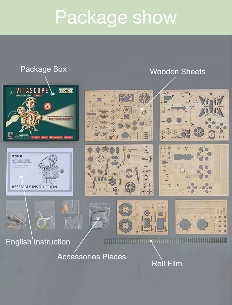 ROKR 2019, Новое поступление, ручная рукоятка, сделай сам, 3D Флим проектор, деревянная игра-головоломка, сборная игрушка, подарок для детей и
