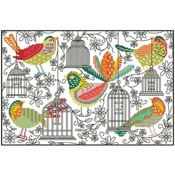 

TOP Hooked bird cage flowers patterns Counted Cross Stitch 11CT 14CT 18CT DIY Cross Stitch Kits Embroidery Needlework Sets