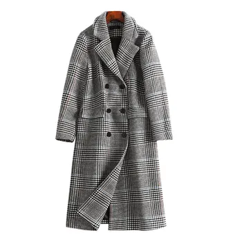 

2020 Autumn And Winter Large Size Dress Large GIRL 'S Slimming Woolen Jacket Plaid Overcoat Mid-length Jacket Women Coat