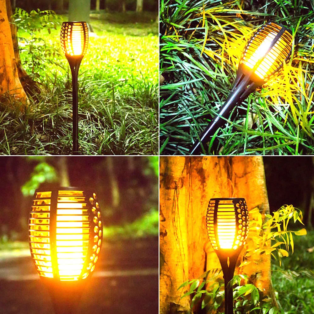 Flame Lights Solar Powered IP65 Garden Pathways Waterproof Outdoor Light Induction Lawn Light Torch Lamp 1900K Lighting Fixture