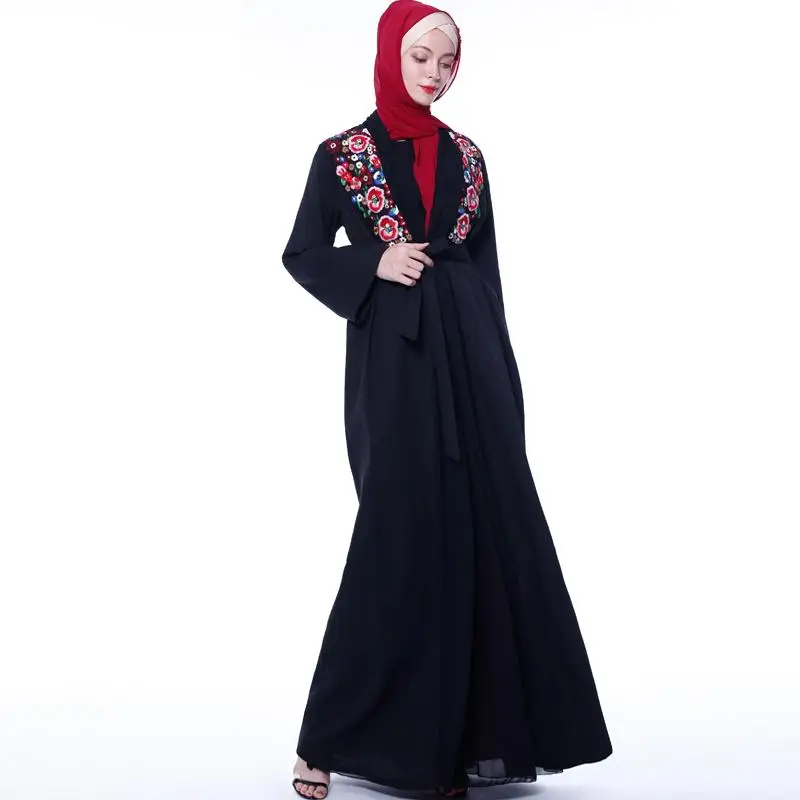 Дубай открытое кимоно абайя jilbaw мусульманское женское длинное платье макси вышивка Кафтан Исламская одежда арабский кардиган длинный рукав халат