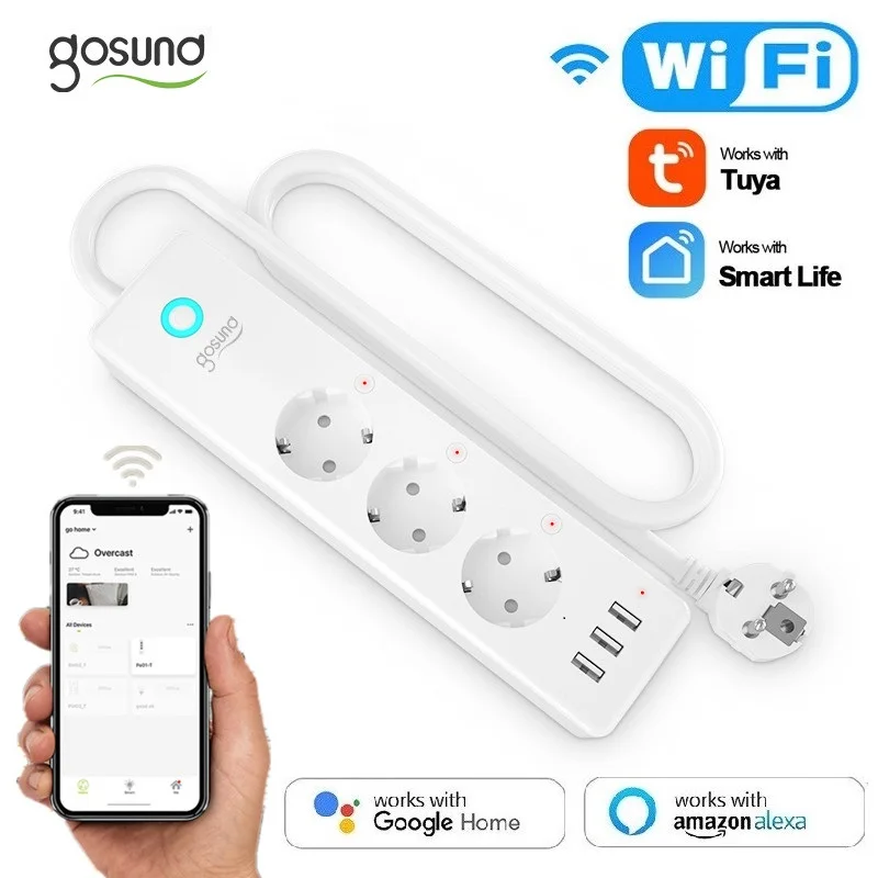 Gosund 16A Смарт Мощность пропилен-каучука прокладки с 3 Порты USB независимый