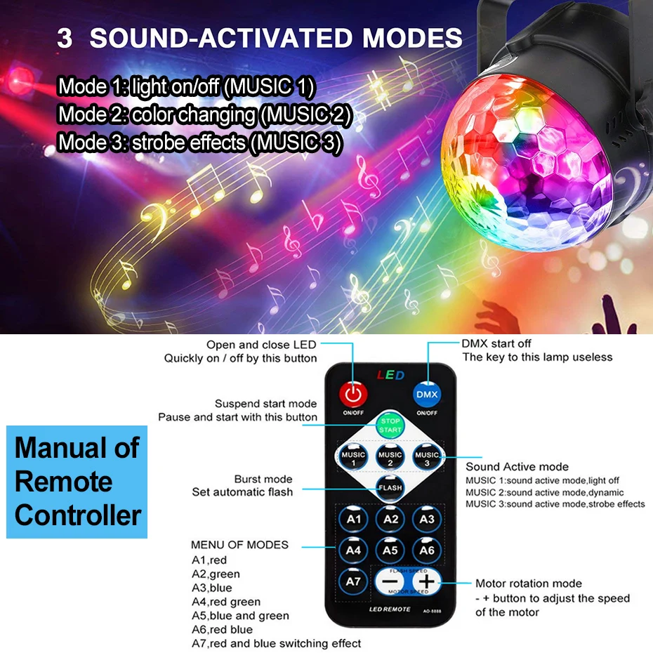 Christmas LED Disco Light Soundlights Party Lights Disco Ball Sound Activated Strobe DJ Stage Lamp For Home Halloween Projector