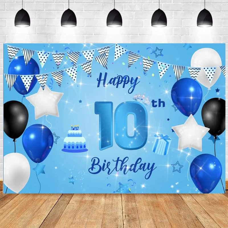 Blue 10th Photo Backdrop Boys Happy Birthday Party Balloon Photography  Background Photocall Decoration Banner - Backgrounds - AliExpress
