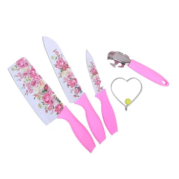 

5PCS Kitchen Knife Printing Knife Set Pink Sharp Stainless Steel Household Knife Fruit Knife Kitchen Knife Omelette Dish Holder