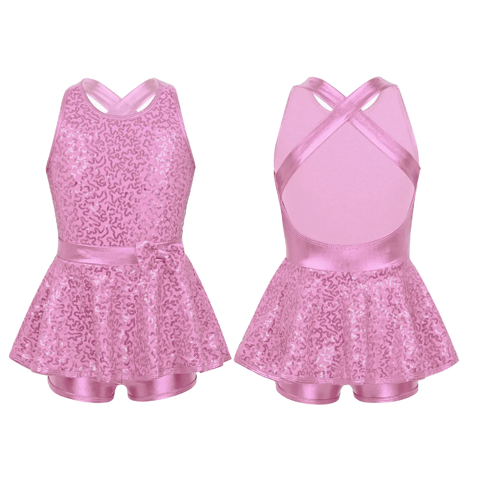 thumbnail image 1 of Traje de ballet para niñas, leotardo de gimnasia con lentejuelas y cuello halter, vestido de tutú, faldas de práctica de danza contemporánea, vestido de baile con tutú de bailarina, 1 of 5