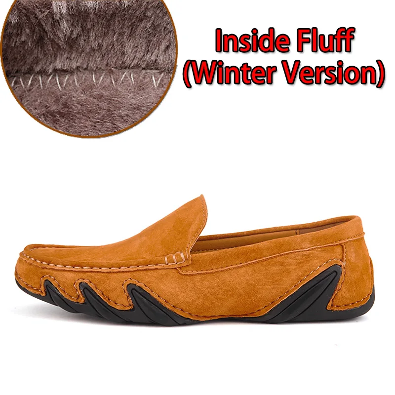Brown Fluff Модные брендовые мужские повседневные лоферы; замшевая кожаная мужская повседневная обувь; весенние водонепроницаемые мокасины для мужчин; мокасины; chaussure homme; размеры 38-47 - Цвет: Brown Fluff