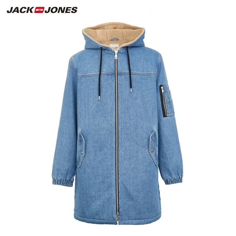 Мужская джинсовая куртка JackJones стильная средней длины с капюшоном из берберского