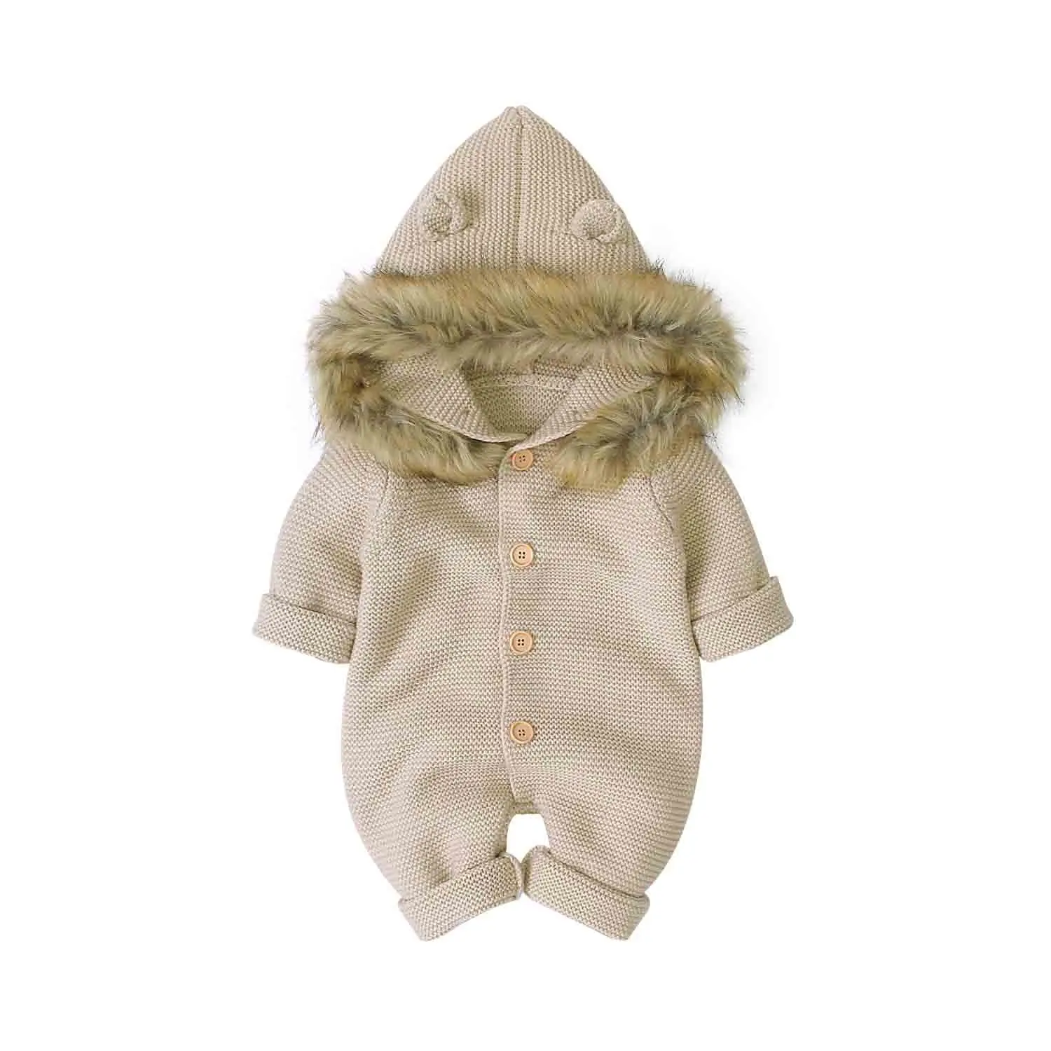 Baby Rompers Long Sleeve Winter Warm Jumpsuit for Newborns Solid Knitted Infant Boy Girl Overalls Autumn Hooded Children Clothes