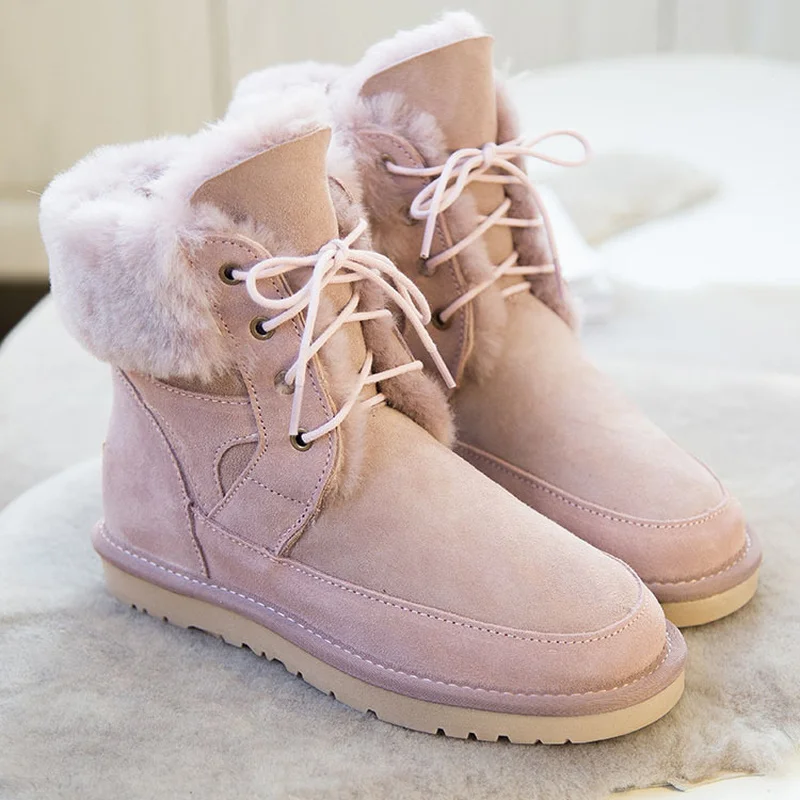 Winter Boots Outdoor Genuine Leather Womens Snow Ankle for Women Faux Suede Slim