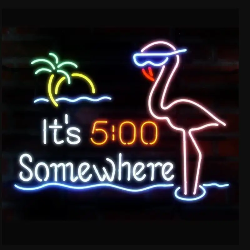 

Custom Its 5:00 Somewhere It's 5 O'clock Somewhere Flamingo Glass Neon Light Sign Beer Bar