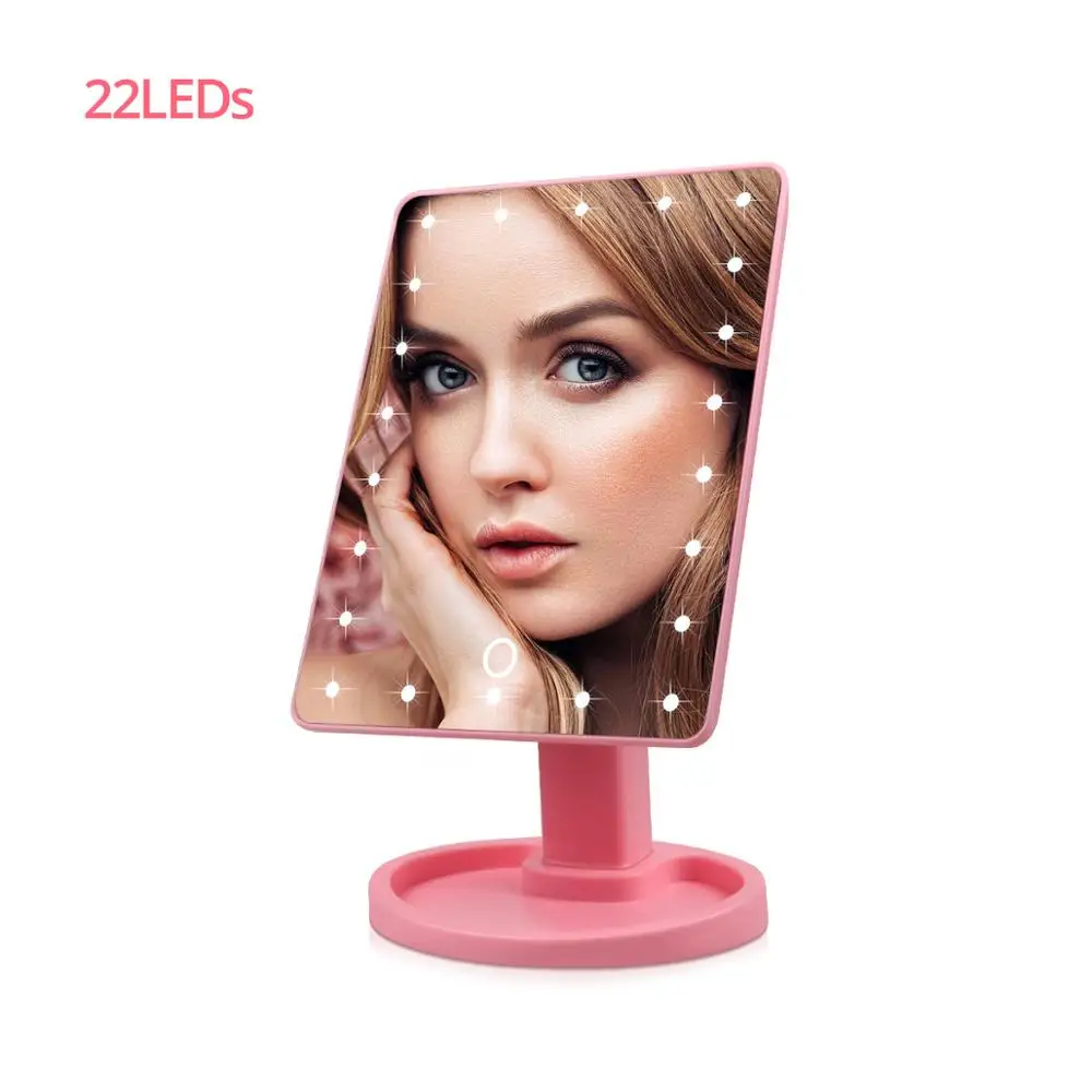 22 LEDs Pink Зеркало для профессионального макияжа светильник USB сенсорный экран 10X затемняемый косметический шкаф светильник туалетный столик декоративное настенное зеркало - Цвет: 22 LEDs Pink