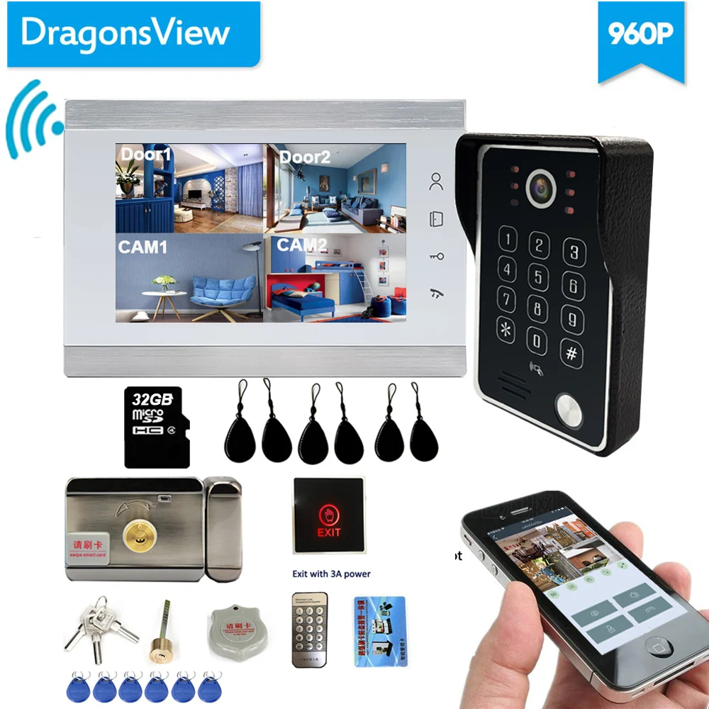 Беспроводная видеодомофон Dragonsview Wi Fi умный IP Интерком с электронным замком 7
