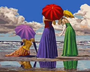 

Unframe diy oil picture oil paintings by numbers figure painting paint by number for home decor 4050cm umbrella in beach