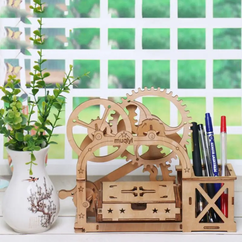 Деревянная подставка для ручек, для хранения 3D головоломки DIY механического привода Модель Сборка для игрушки для детей и взрослых