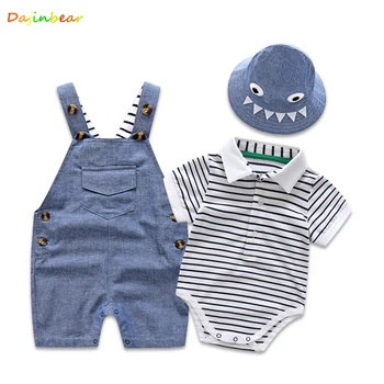 

Newborn Baby Clothing Set for Boys Summer Suit Set Hat+Striped Romper+Blue Overall Suit Casual Children Boy Clothes Outfit