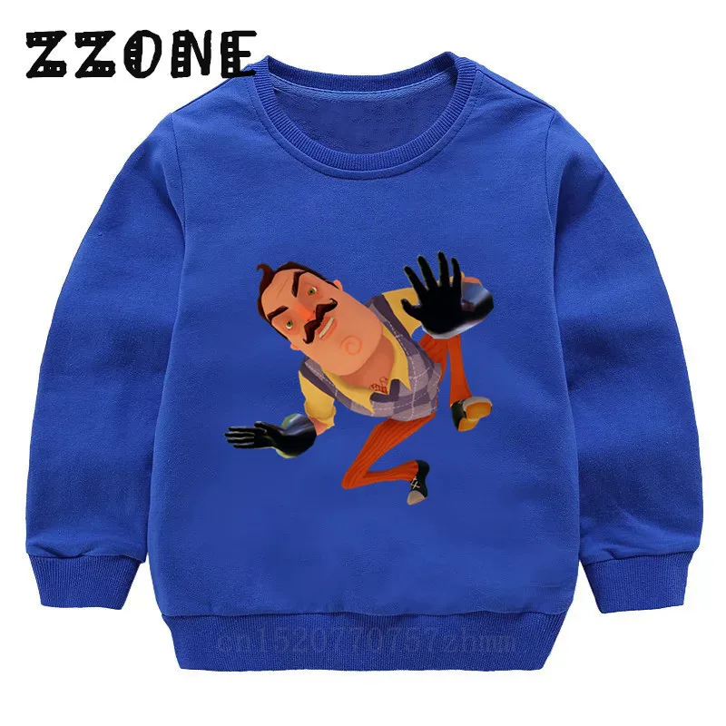 5225H-Blue Детские толстовки детские забавные толстовки с героями мультфильмов «Hello neigher» хлопковый пуловер для малышей топы для девочек и мальчиков, осенняя одежда KYT5225 - Цвет: 5225H-Blue