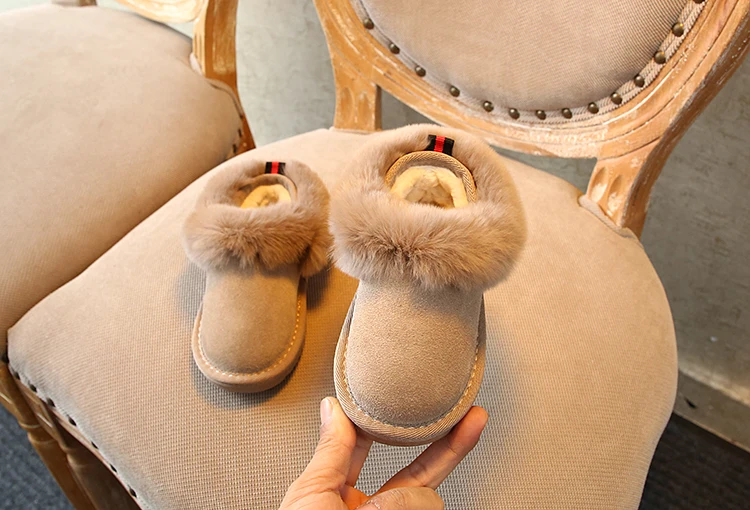 Хаки Winter Girl Snow Boots genuine leather suede Rabbit's hair New Warm and Skid-proof Boy school Shoes 1-3-15 Years Old - Цвет: Хаки