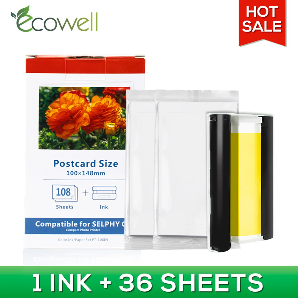 ECOWELL KP 108 IN 36IN чернильные картриджи ленточная кассета совместимая с Canon Selphy cp1300 cp1200