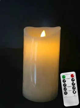 

20cm(H) Flickering Flameless Pillar LED Candle Light Remote control moving wick melted edge Wedding Xmas Party 10CM(Dia.)-AMBER
