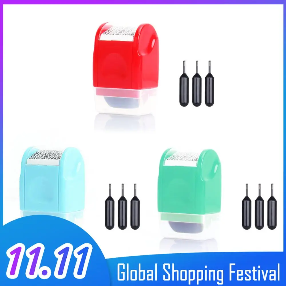 Refillable Wide Identity Protection Theft Security Stamp Roller with 3 Ink Refills for Envelopes Package Privacy Information afbeelding