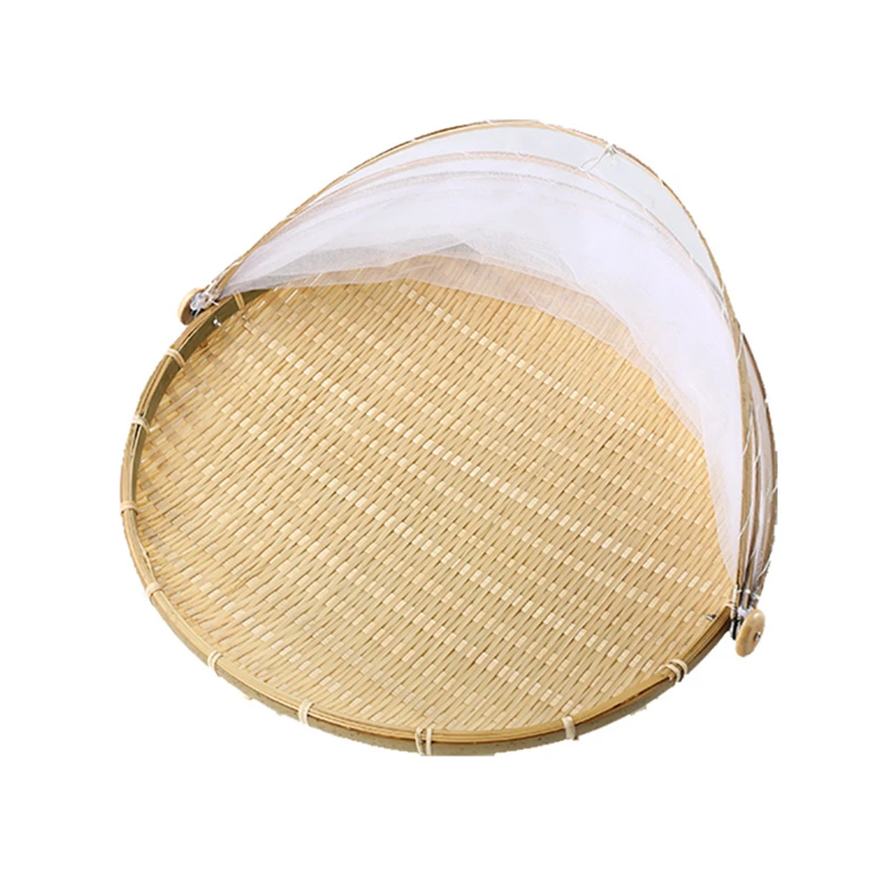

Bread Rectangular Dustproof Kitchen Home With Gauze Organizer Vegetables Bug Proof Space Saving Hand Woven Fruit Basket Bamboo