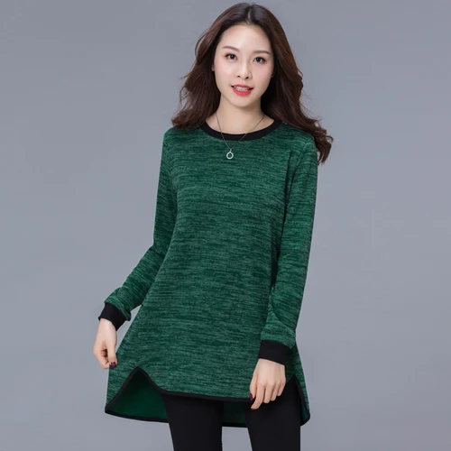 Свободные тонкие вязанные женские блузки большого размера Blusas Mujer De Moda весна осень одноцветные Женские топы с длинным рукавом размера плюс 6724 50 - Цвет: Dark green