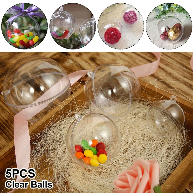 

5pcs Christmas Tree Decorations Ball Transparent Open Plastic Clear Bauble Ornament Gift Present Box Decoration 5/7/8/10cm