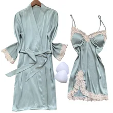 

2021 New Summer Sexy Lace Robe Gown Sets Women Nightdress+Bathroe Sleepwear Female Nightwear Homewear Sleep Lounge