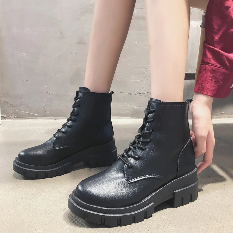 Ботинки Martens на платформе; женская обувь; Новинка года; черные кожаные ботильоны; Женская обувь в стиле панк; мотоботы на толстой подошве; Dr Mujer