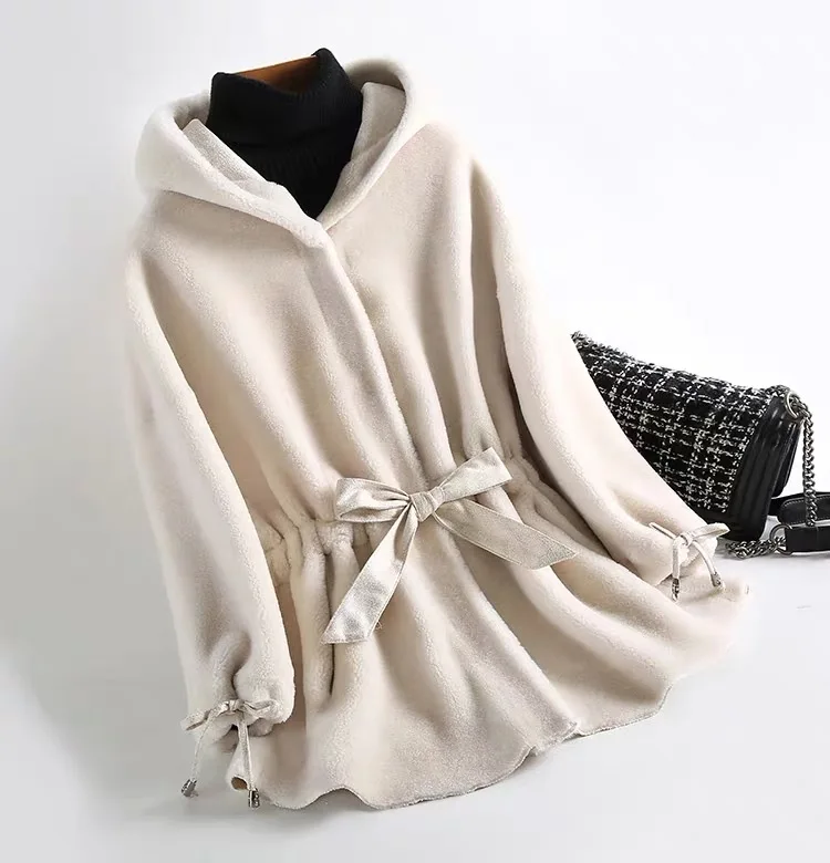 PUDI B181169 женская зимняя теплая куртка из натуральной шерсти, жилет из натуральной кожи для отдыха, пальто для девочек, Женская куртка, пальто - Цвет: beige