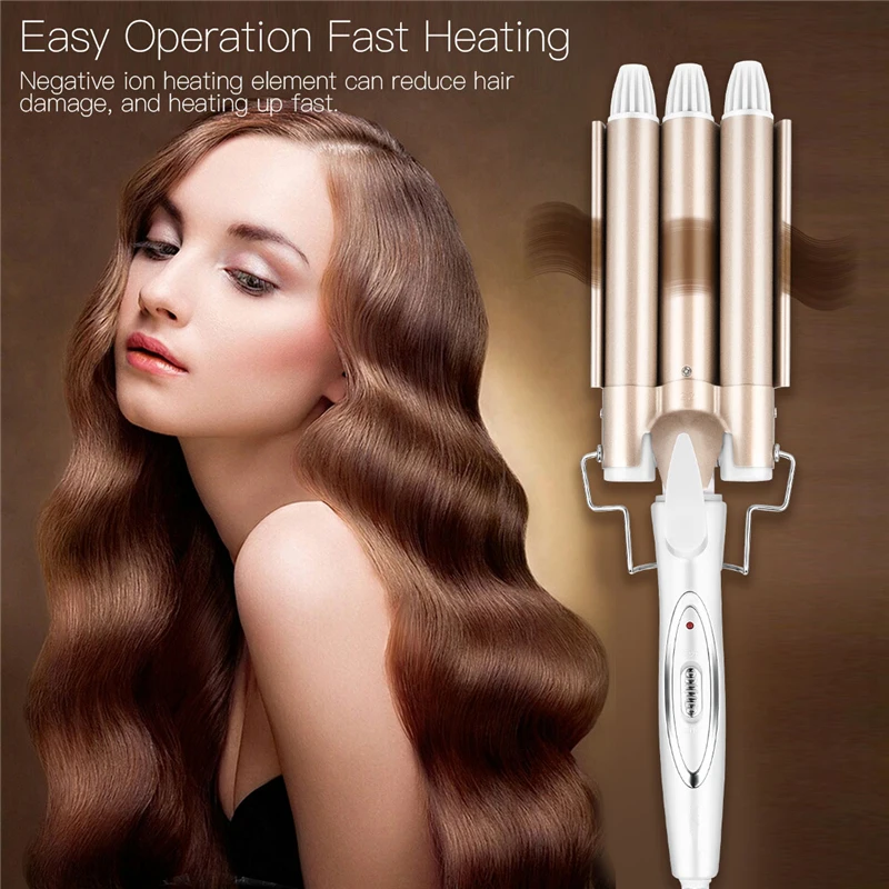 

Hair Curler Water Corrugated Styling Wave Hair Curling Tool Three Stick Egg Roll Iron Big Volume Perm Volume Aluminum Alloy Clip