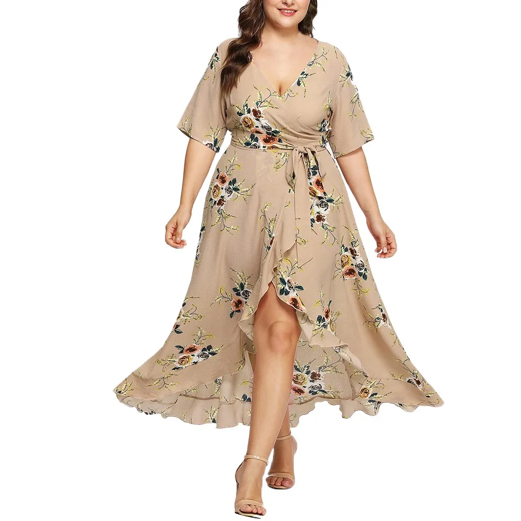Платье женское ropa mujer vestidos de verano платья vestidos verano mujer robe femme Новые повседневные платья с коротким рукавом и цветочным XL-5XL Z4 - Цвет: A