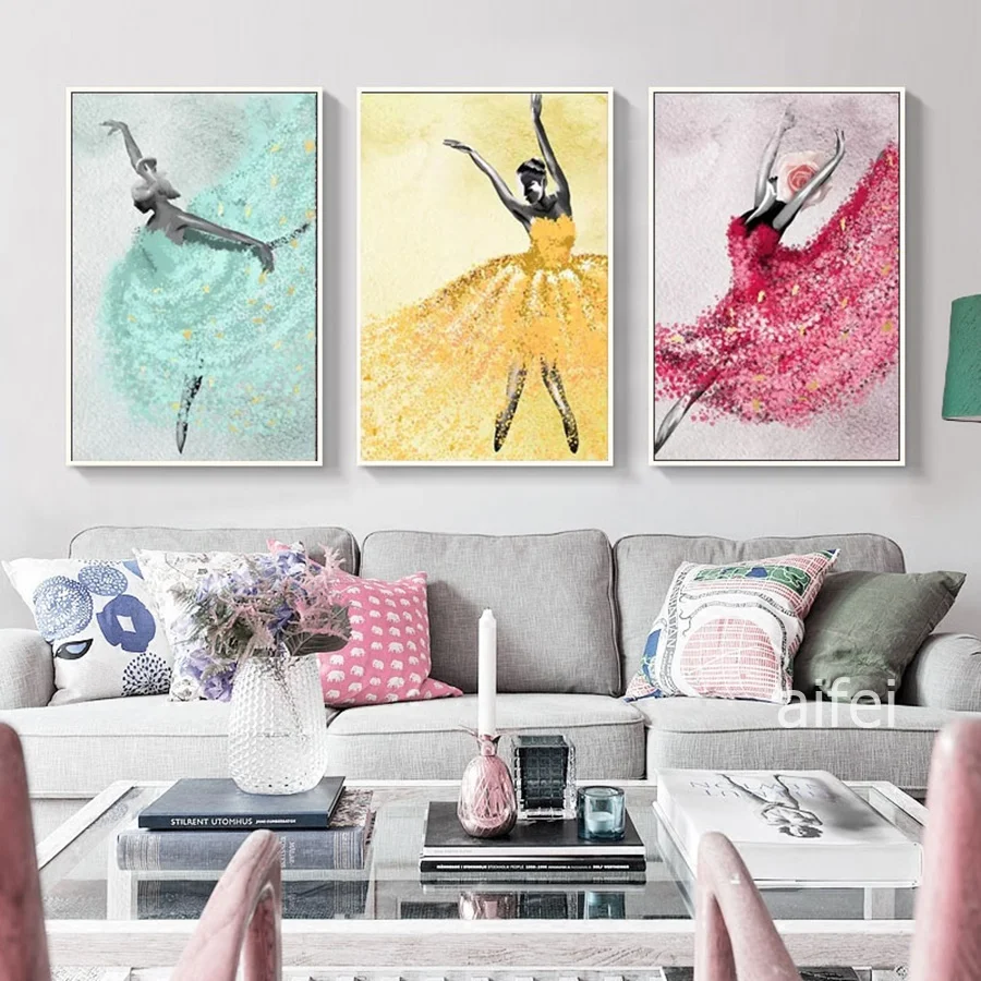 

Nordic Abstract Poster Beauty Ballerina Art Oil Painting Modern Home Decoration Unframed Canvas Wall Pictures for Living Room
