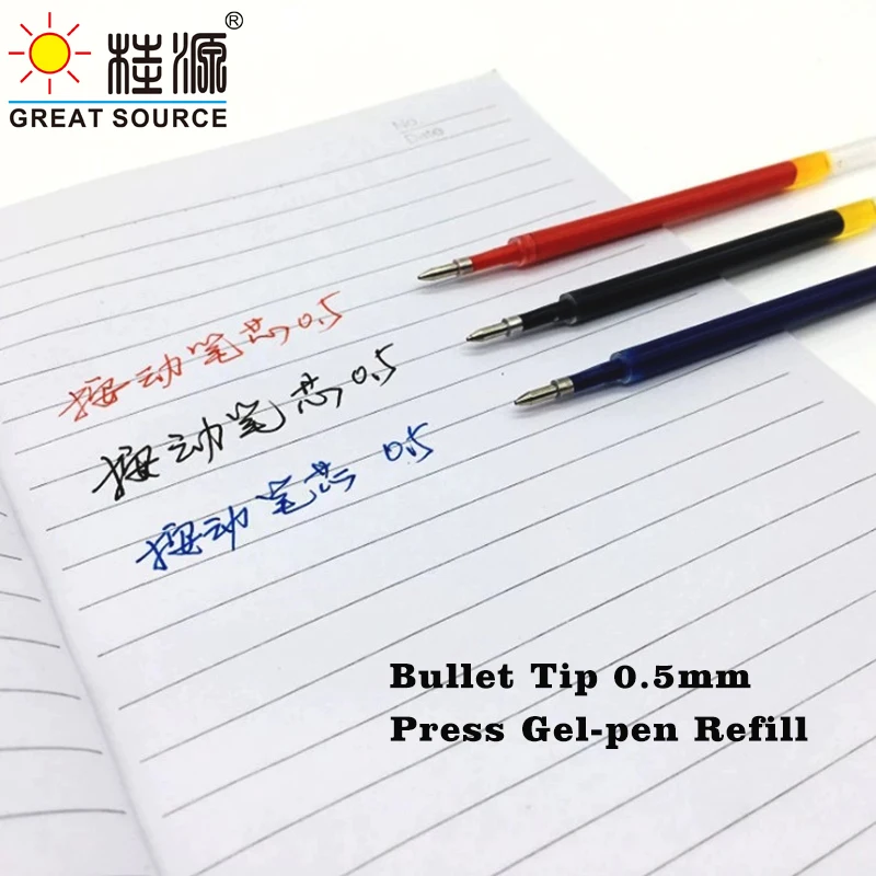 프레스 젤 펜 잉크 튜브 0.5mm 총알 팁 교체 가능 젤 펜 리필 11cm 길이 펜 리필 프레스 젤 펜 선물 (10 봉지)