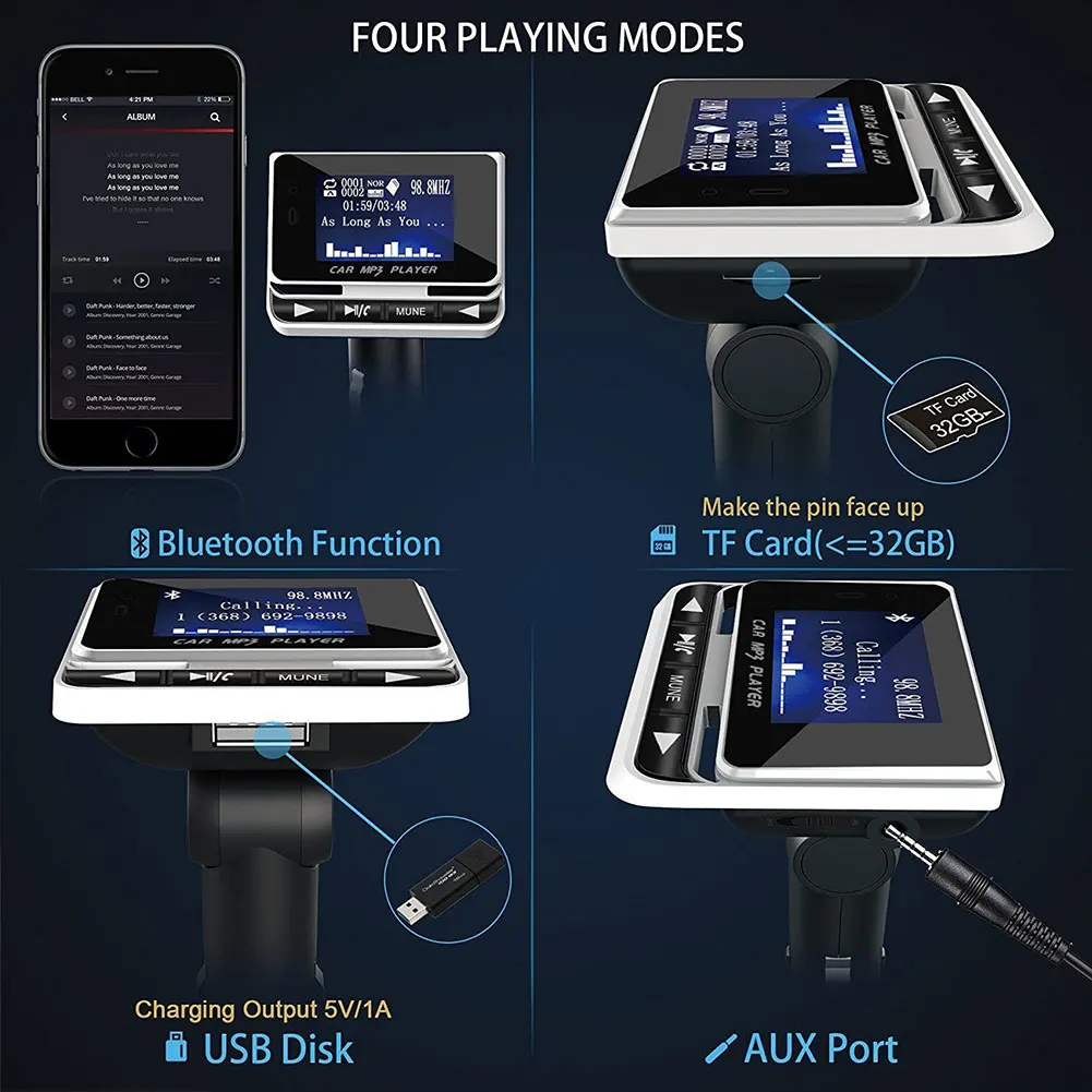 Аудио USB зарядное устройство радио ЖК-вызов Bluetooth FM передатчик Быстрая зарядка MP3 плеер умный автомобильный комплект дистанционное управление громкой связи