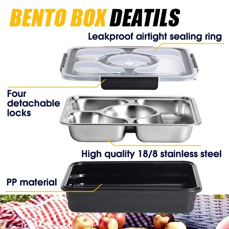 Мода-Ланч Bento Box изолированный из нержавеющей стали квадратный контейнер для хранения продуктов герметичный с герметичным отделением для женщин и мужчин