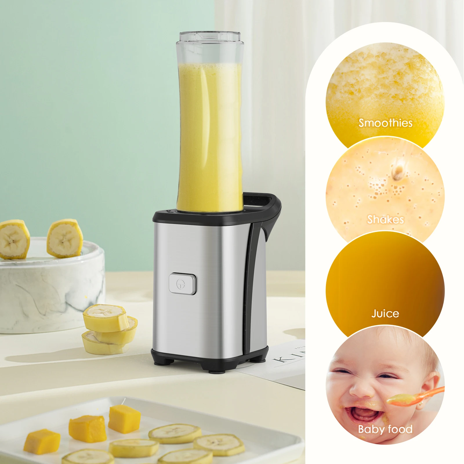 Homgeek Smoothie Blender 300W Personal Blender for Shakes and Smoothies Juice Blender with 2 Tritan BPA-Free 20oz Travel Bottles