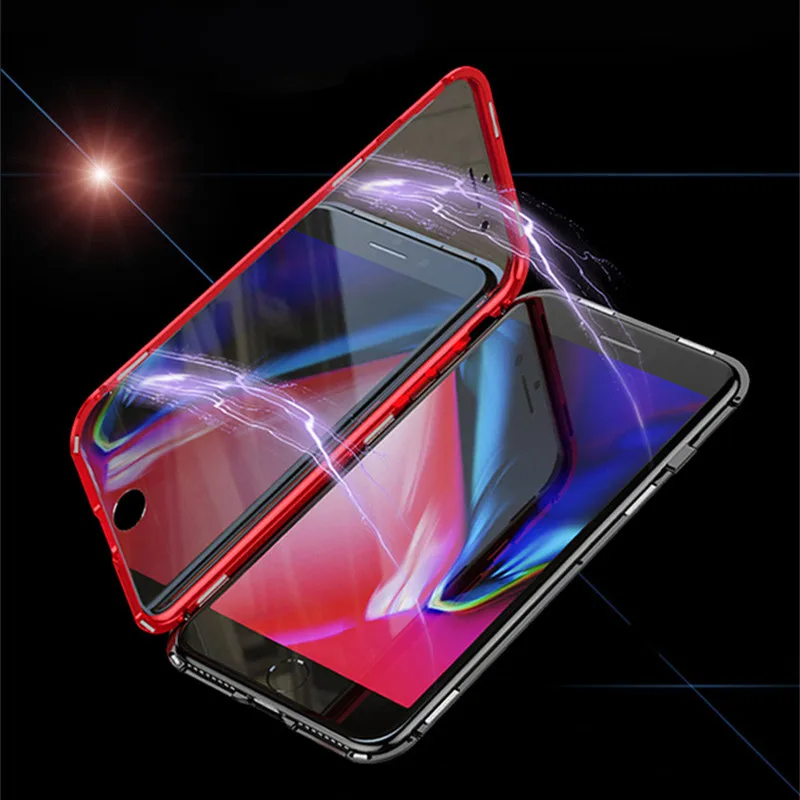 Металлический магнитный адсорбционный чехол для iPhone 11 Pro Max XR X XS Max, чехол из закаленного стекла на магните для iPhone 7 8 6 6s Plus, чехол
