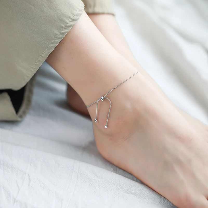 Anklet Bracelets 925 Sterling Silver Snake Chain Bow Knot Anklets Necklace Bracelet Adjustable Women Cute Accessories
