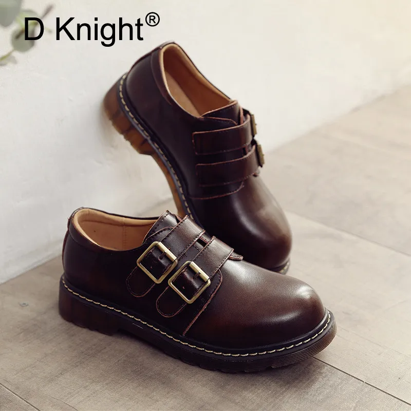 Plus Size 34-41 Women Oxfords Shoes British Style Buckle Brogue Shoes For Woman Vintage Carved Flat Platform Female Girl Creeper