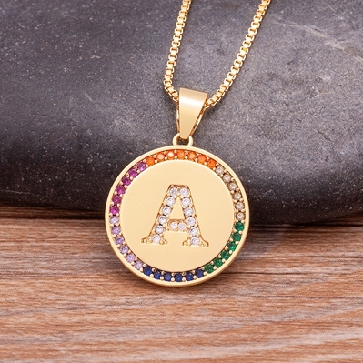 Arrival Luxury A-Z Initial 26 Letters Pendant Charm Chain Necklaces Top Quality Zircon Rainbow Party Wedding Jewelry Gifts