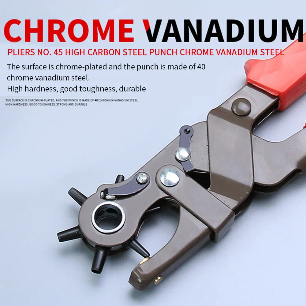 

Double Lever Mechanism Spring Tension Revolving High Carbon Steel Fabric Leather Hole Punch Belts Red Home Shoe Watch Strap