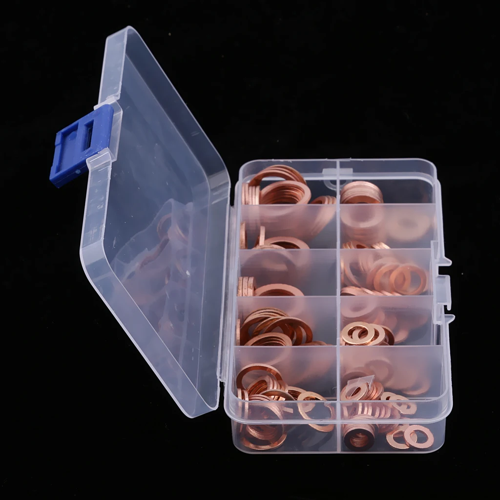 200 Pcs Metric Flat Ring Copper Sealing Washer Assortment Set - 12 Sizes of M5 M6 M8 M10 M12 M14 M16 M20