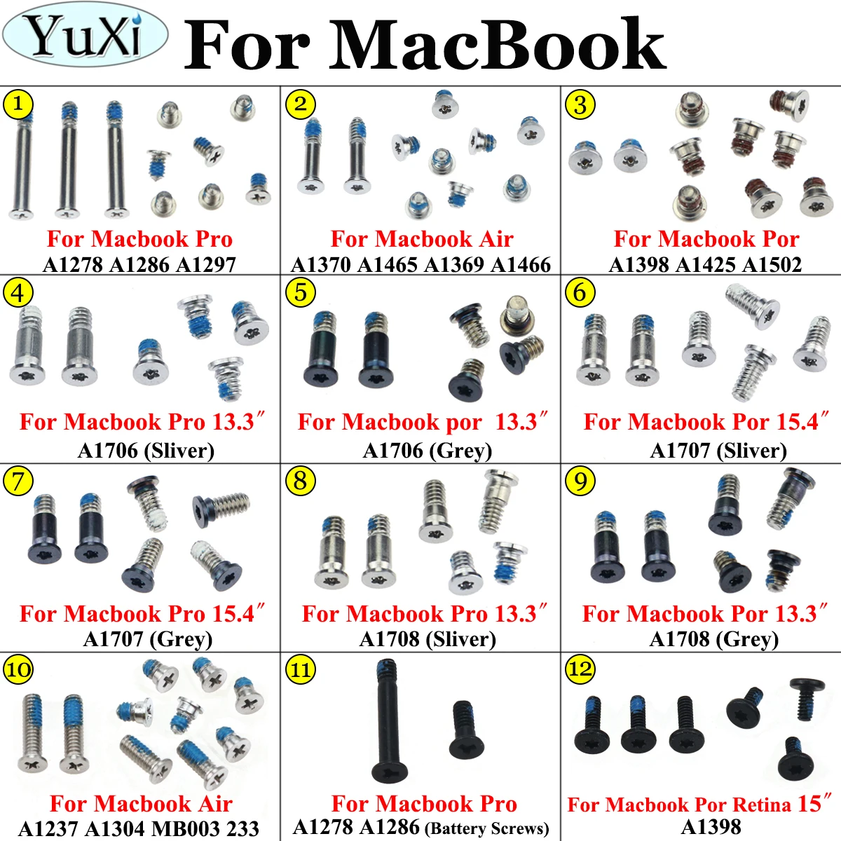 Винты YuXi для задней крышки MacBook Pro Retina Macbook A1278 A1286 A1297 A1398 A1425 A1707 винты нижней