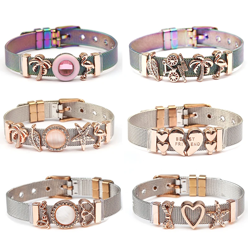 BAOPON, ювелирное изделие, красочные Нержавеющая сталь сеточные браслеты с золотым скользящие украшения тонкие браслеты жена для любимой, подруги подарок