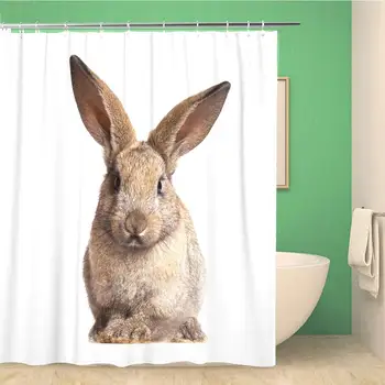 

Bathroom Shower Curtain Gray White Bunny Cute Rabbit Easter Adorable Animal Claws Polyester Fabric Waterproof Bath Curtain Set