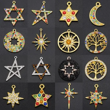 

5pcs/lot Fabulous Rainbow Crystal Star Sun Moon Charm Fashion Pendant Wholesale Tree of Life Meteors diy Jewelry Making Charms