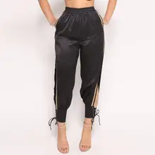 Модные женские брюки длиной до щиколотки с разрезом, сексуальные бандажные спортивные брюки с высокой талией, повседневные штаны с балкой, брюки с высокой талией